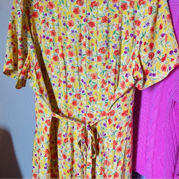 Vintage 90s Yellow Floral Midi Dress - Picture 8 of 13